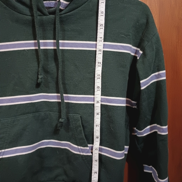 Green, White, Grey Striped Cropped Hoodie - XS - Picture 4 of 5